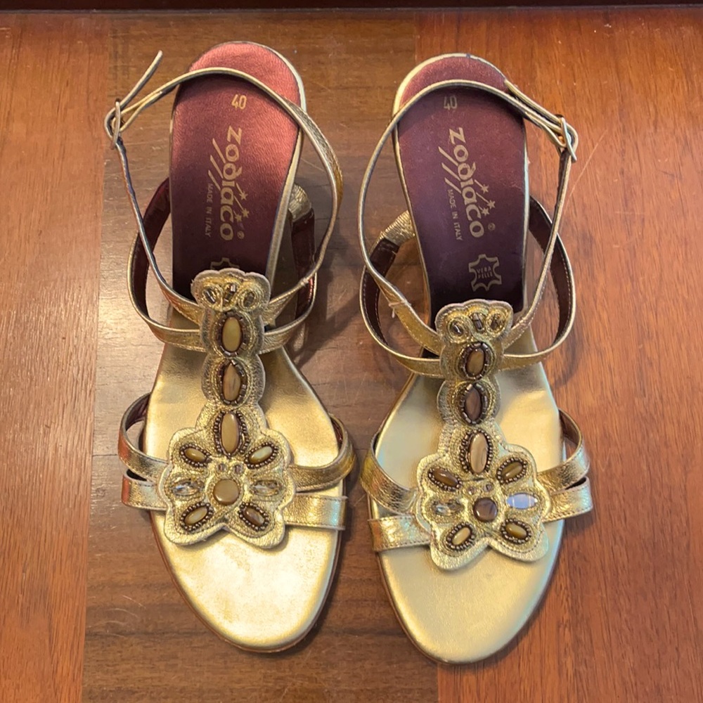 Gold wedge dress sandals